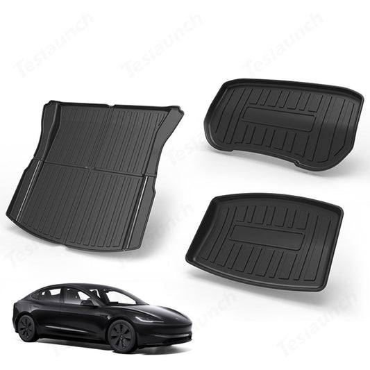 2024 Model 3 Highland All-Weather Floor Mats Full Set Trunk Mat Cargo Mat Frunk Cargo Liner for Tesla Front Storage Mat+Trunk Mat+Rear Storage Mat(3PCS)