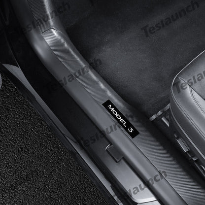 Door Sill Protector Cover for 2024 Tesla Model 3 Highland Carbon Fiber Color Front Door (2 Pcs)