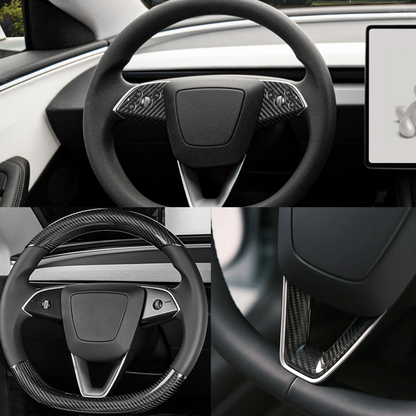 [Real Carbon Fiber] Steering Wheel Panel Covers (2PCS) for Tesla Model 3 Highland 2024+ Glossy Carbon Fiber Steering Wheel Cover (5 Pcs)