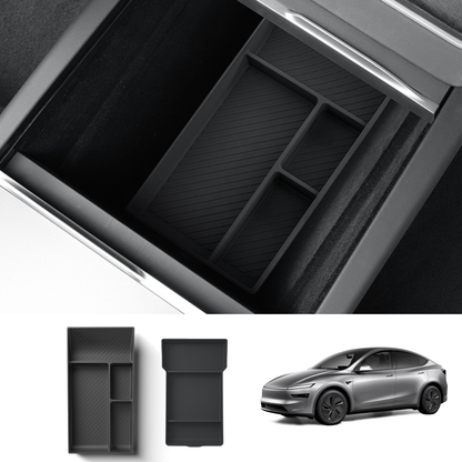 Silicone Center Console & Armrest Lower Storage Tray for Tesla Model Y Juniper 2025+ Center & Armrest Storage Trays Black