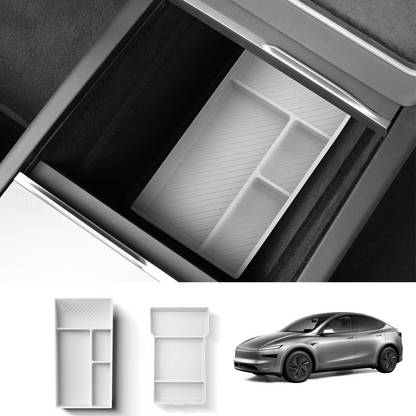 Silicone Center Console & Armrest Lower Storage Tray for Tesla Model Y Juniper 2025+ Center & Armrest Storage Trays White