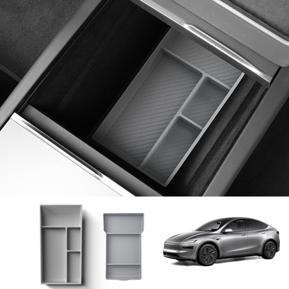Silicone Center Console & Armrest Lower Storage Tray for Tesla Model Y Juniper 2025+ Center & Armrest Storage Trays Grey