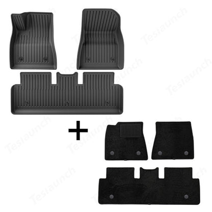 2024 Model 3 Highland Floor Mats All Weather Double Layer Flocking TPE For Tesla Floor Mat+Elbow Yarn Carpet(6 PCS) Buckle