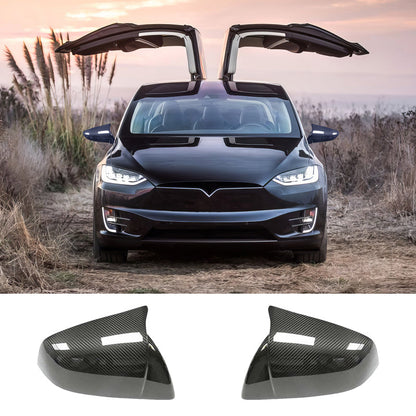 [Real Carbon Fiber] GT Style Rear View Mirrors Cover Cap for Tesla Model X 2021+ Glossy