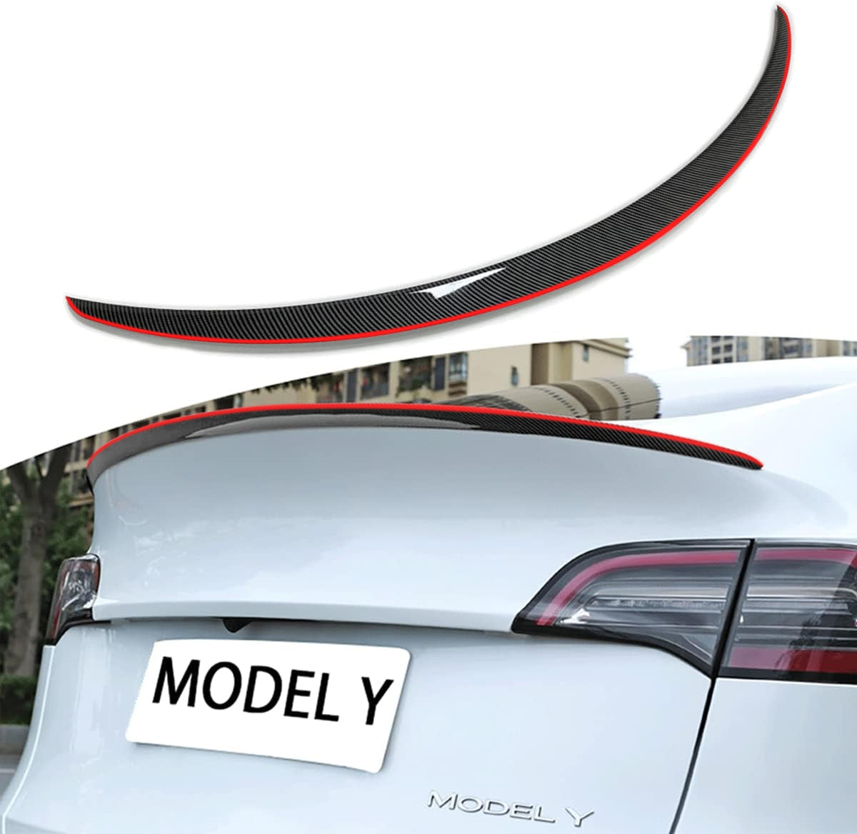 [Real Carbon Fiber] Spoiler Wing With Red Line for Tesla Model Y/3 Glossy Real Carbon Fiber Model Y
