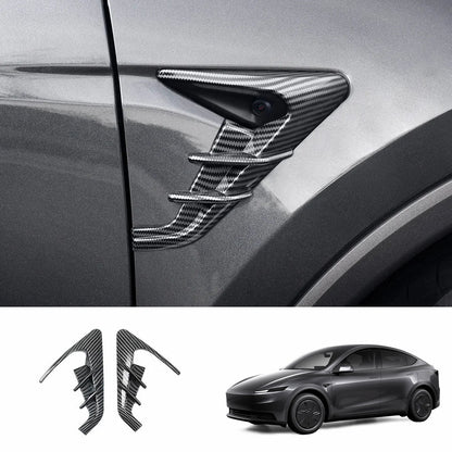 ABS Turn Signal & Camera Covers with Air Blades for 2026 New Tesla Model Y Standard Glossy Carbon Style