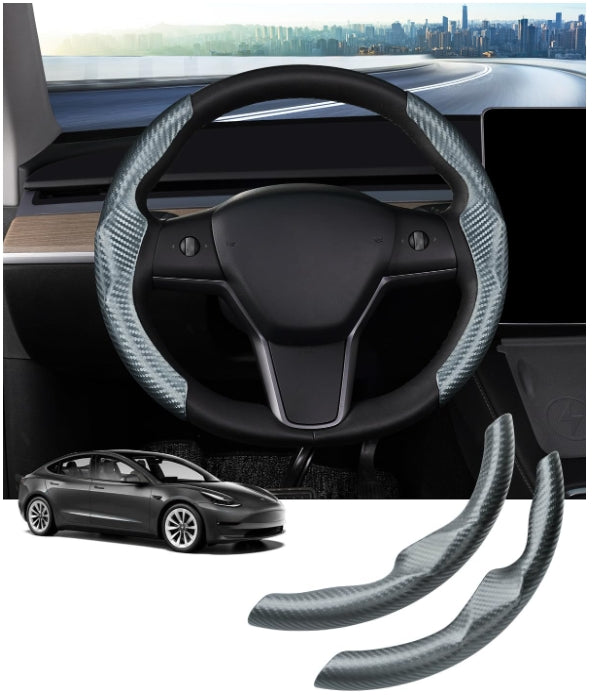 Carbon Fiber Steering Wheel Cover for Tesla Model 3/ Y Grey