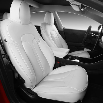 All-Inclusive 2018-2023 Model 3 Seat Cover for Tesla Nappa Leather Vertical Stripes White Full Set (Front & Rear Seats)