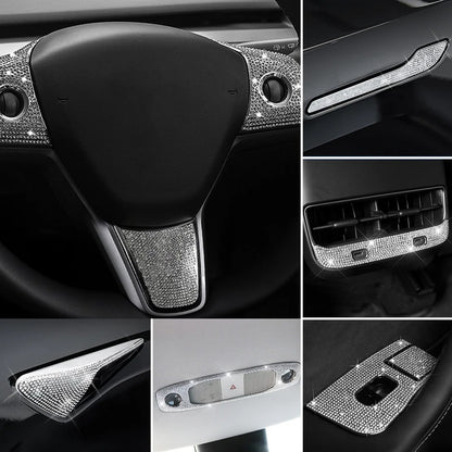 Crystal Diamond Bling Accessories Cover Trim For Tesla Model 3/Y