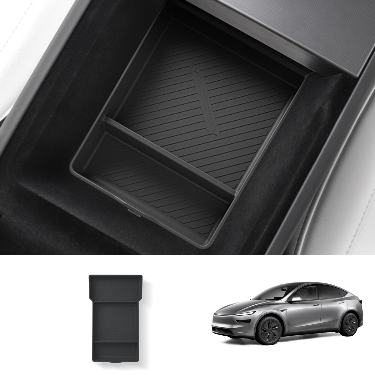 Silicone Center Console & Armrest Lower Storage Tray for Tesla Model Y Juniper 2025+ Armrest Storage Tray Only Black