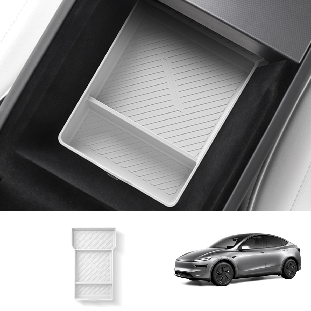 Silicone Center Console & Armrest Lower Storage Tray for Tesla Model Y Juniper 2025+ Armrest Storage Tray Only White