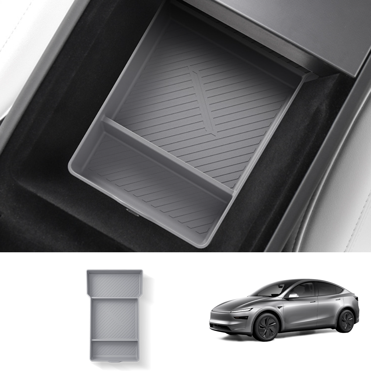 Silicone Center Console & Armrest Lower Storage Tray for Tesla Model Y Juniper 2025+ Armrest Storage Tray Only Grey