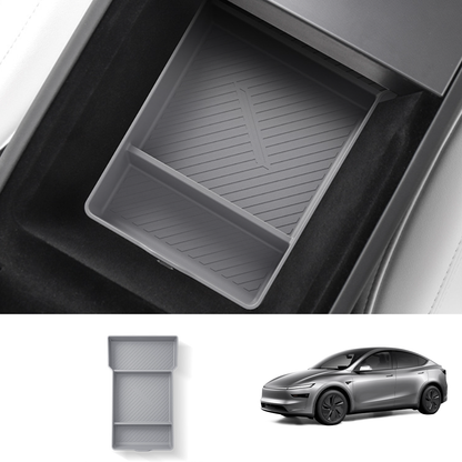 Silicone Center Console & Armrest Lower Storage Tray for Tesla Model Y Juniper 2025+ Armrest Storage Tray Only Grey