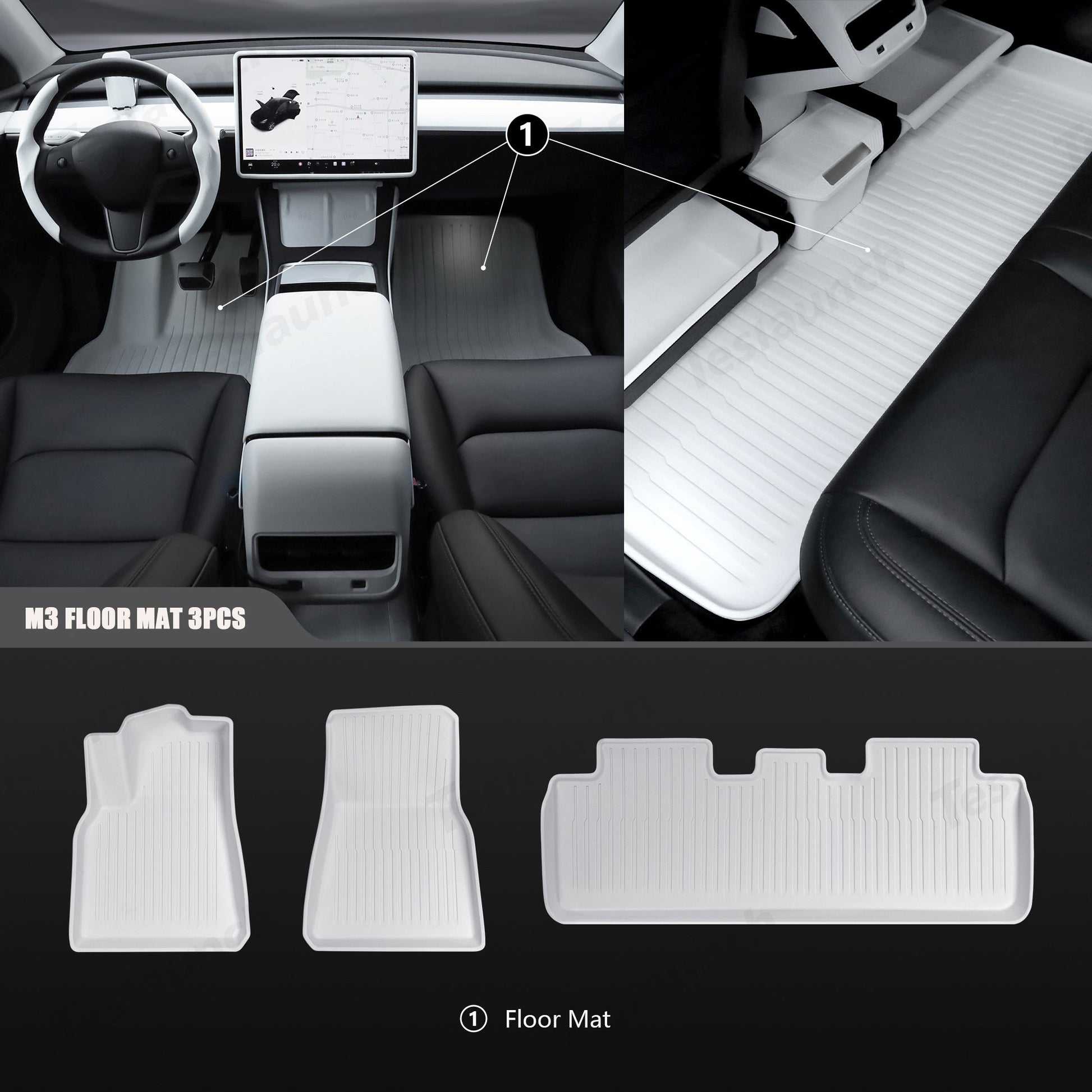 White TPE All Weather Floor Mat for Tesla Model 3/Y 2021-2023 Model 3 Floor Mat (3 pcs) Left-hand Drive