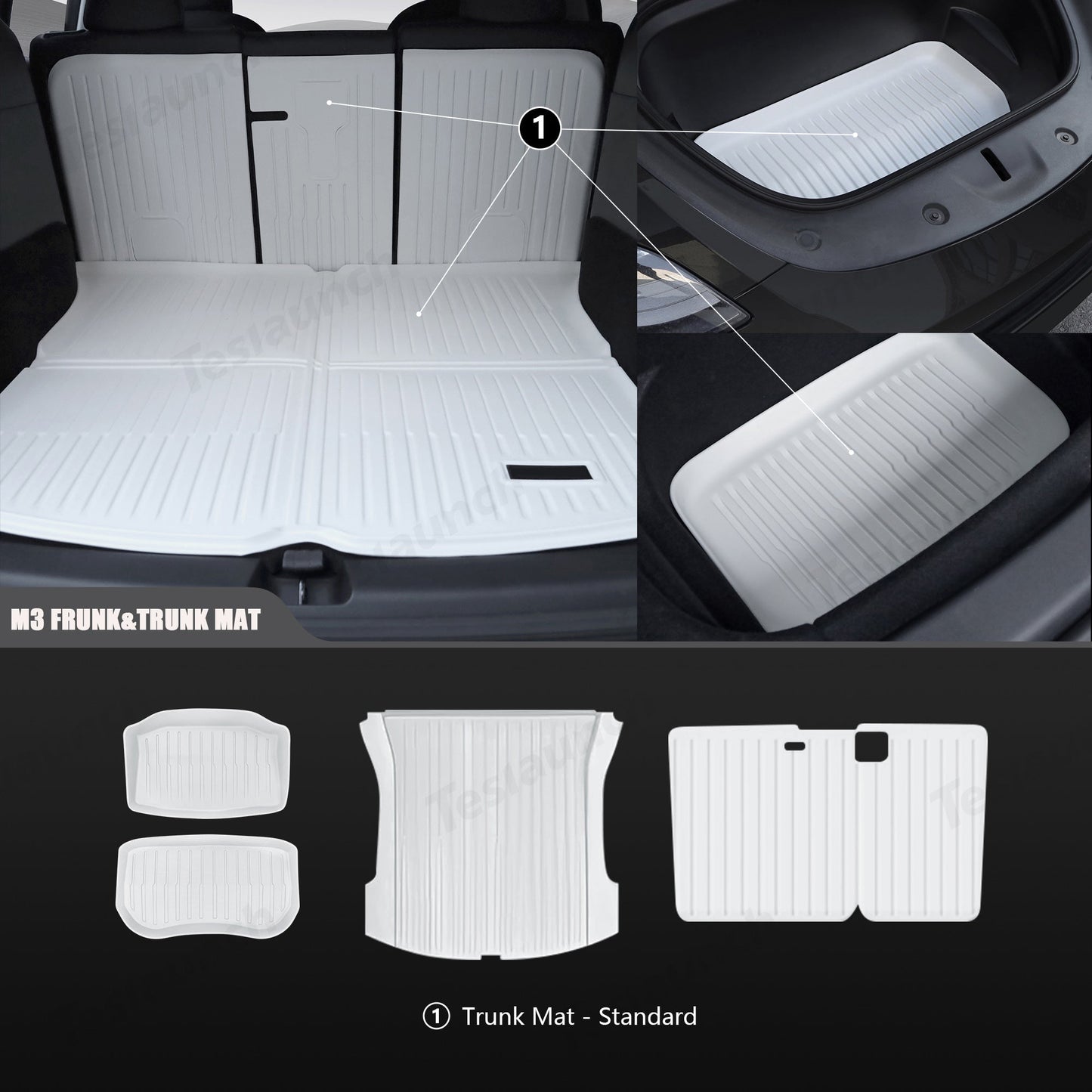 White TPE All Weather Floor Mat for Tesla Model 3/Y 2021-2023 Model 3 Frunk & Trunk Mat (4 pcs) Left-hand Drive