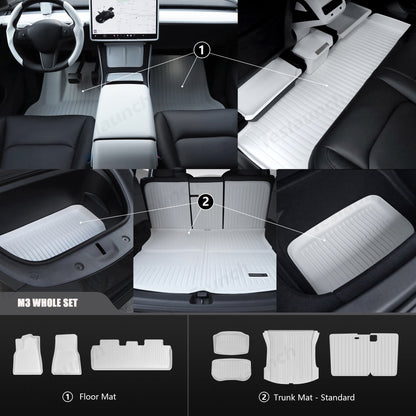 White TPE All Weather Floor Mat for Tesla Model 3/Y 2021-2023 Model 3 Whole Set