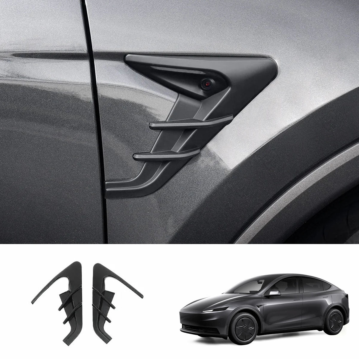 ABS Turn Signal & Camera Covers with Air Blades for 2026 New Tesla Model Y Standard Matte Black