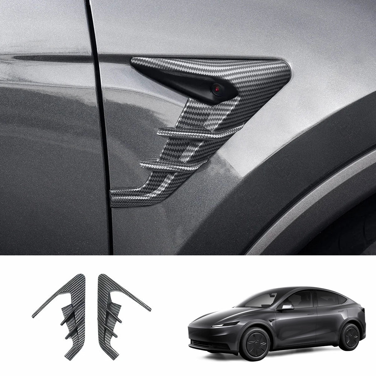ABS Turn Signal & Camera Covers with Air Blades for 2026 New Tesla Model Y Standard Matte Carbon Style