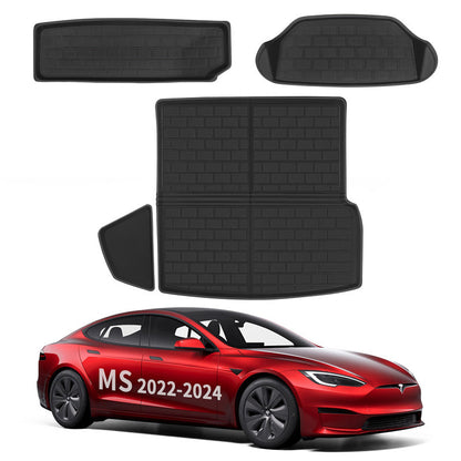 All Weather XPE Interior Floor Mats Cargo Liners Set for Tesla 2022-2024 Model S Frunk + Trunk Upper&Lower Mat (3 PCS) Left-Hand Drive