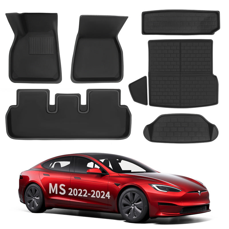 All Weather XPE Interior Floor Mats Cargo Liners Set for Tesla 2022-2024 Model S Full Set (6 PCS) Left-Hand Drive