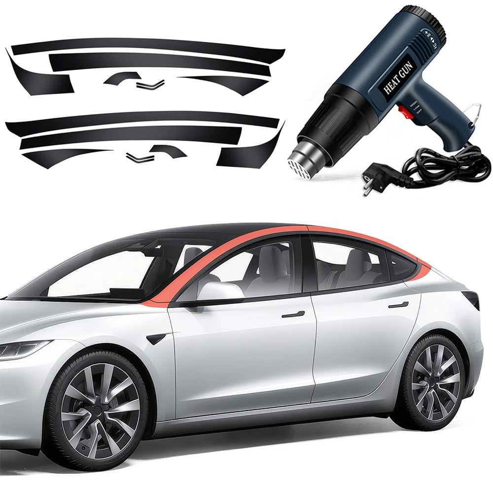 Pillar Delete for Tesla Model 3/Y- Glossy Black 2024+ Model 3 Highland Vinyl Wrap & Heat Gun Kit EU Plug