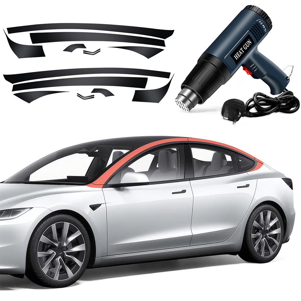 Pillar Delete for Tesla Model 3/Y- Glossy Black 2024+ Model 3 Highland Vinyl Wrap & Heat Gun Kit UK Plug