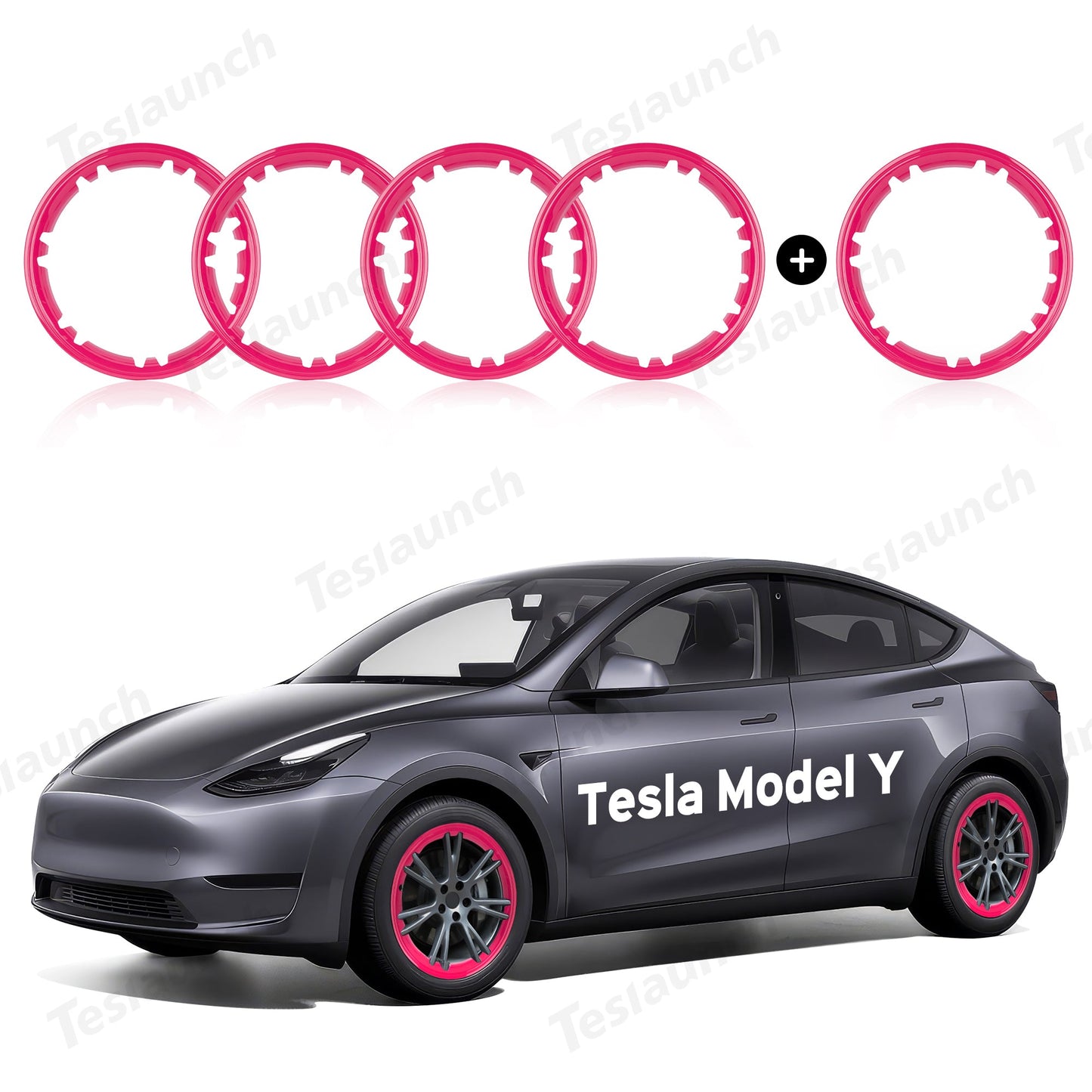 All-in-one Rim Protector for Tesla Model Y 19-inch Gemini Wheel （Cannot be used with the original wheel cover） Rose Red Special Offer - 1pc more rim protetor With Cap Kit