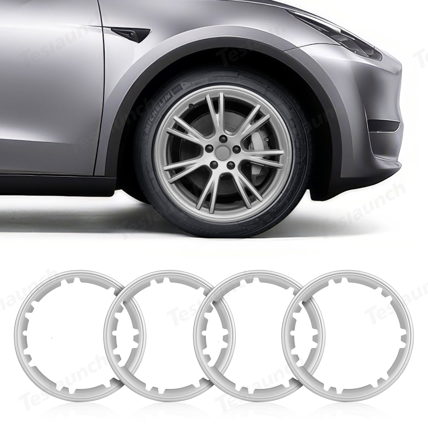 All-in-one Rim Protector for Tesla Model Y 19-inch Gemini Wheel （Cannot be used with the original wheel cover） Silver Standard Set (4pcs) With Cap Kit