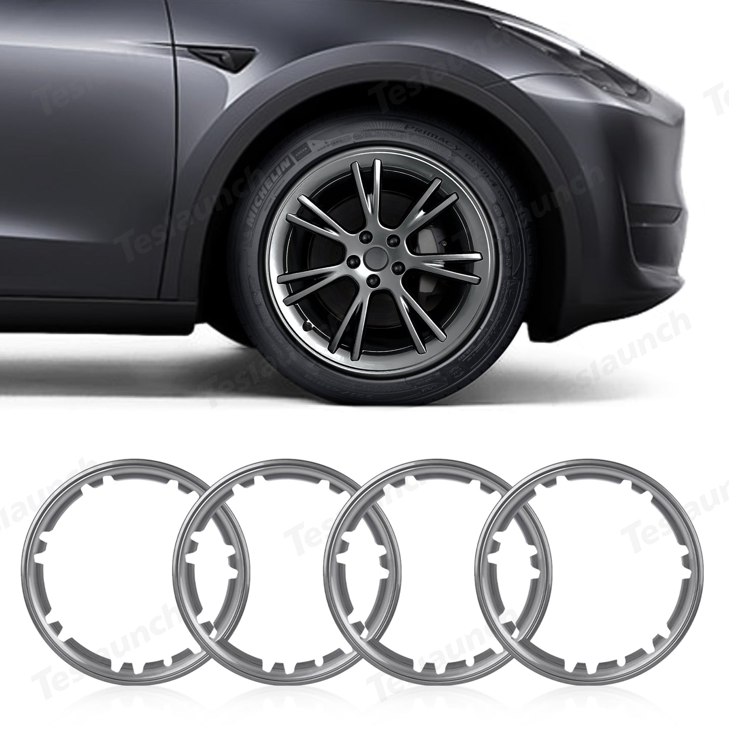 All-in-one Rim Protector for Tesla Model Y 19-inch Gemini Wheel （Cannot be used with the original wheel cover） Carbon Grey Standard Set (4pcs) With Cap Kit