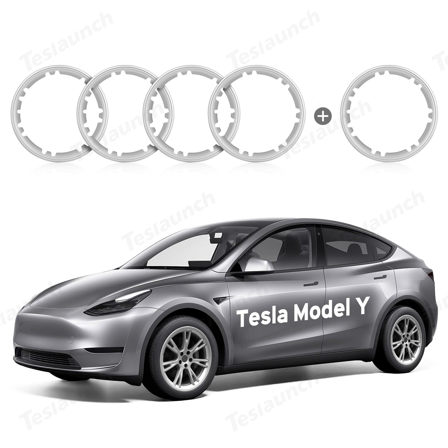 All-in-one Rim Protector for Tesla Model Y 19-inch Gemini Wheel （Cannot be used with the original wheel cover） Silver Special Offer - 1pc more rim protetor With Cap Kit