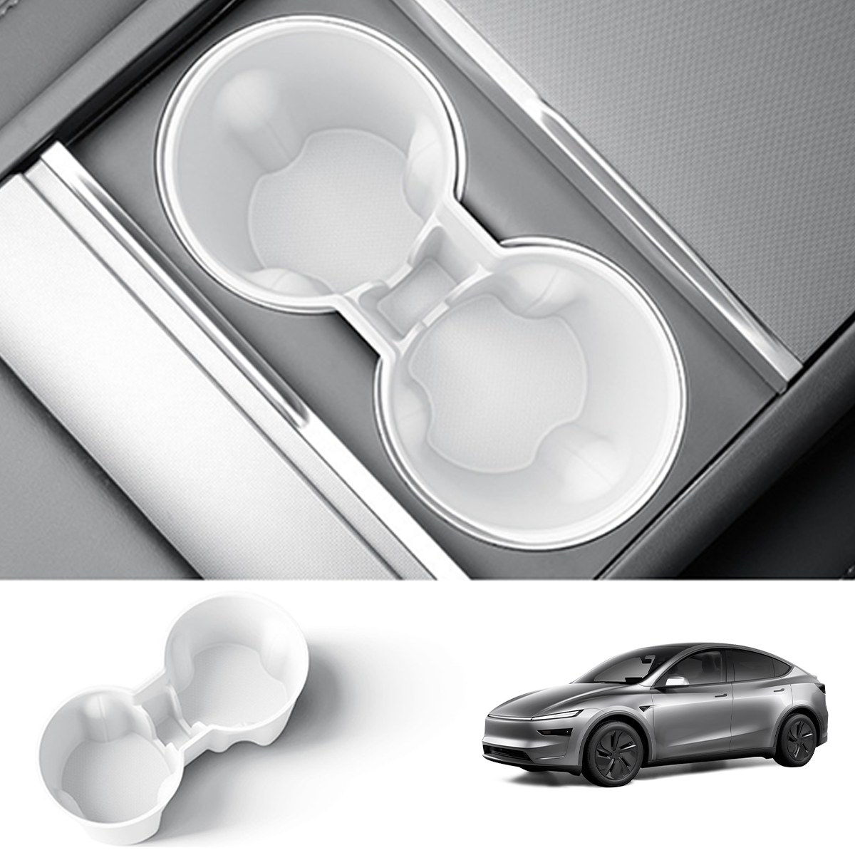 Cup Holder Insert for Tesla Model Y Juniper 2025+ Silicone White