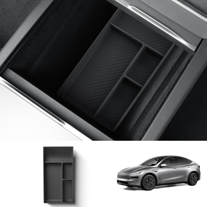 Silicone Center Console & Armrest Lower Storage Tray for Tesla Model Y Juniper 2025+ Center Storage Tray Only Black