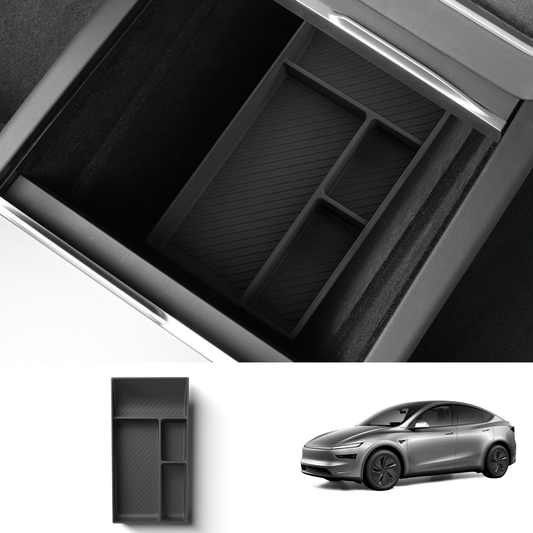 Silicone Center Console & Armrest Lower Storage Tray for Tesla Model Y Juniper 2025+ Center Storage Tray Only Black