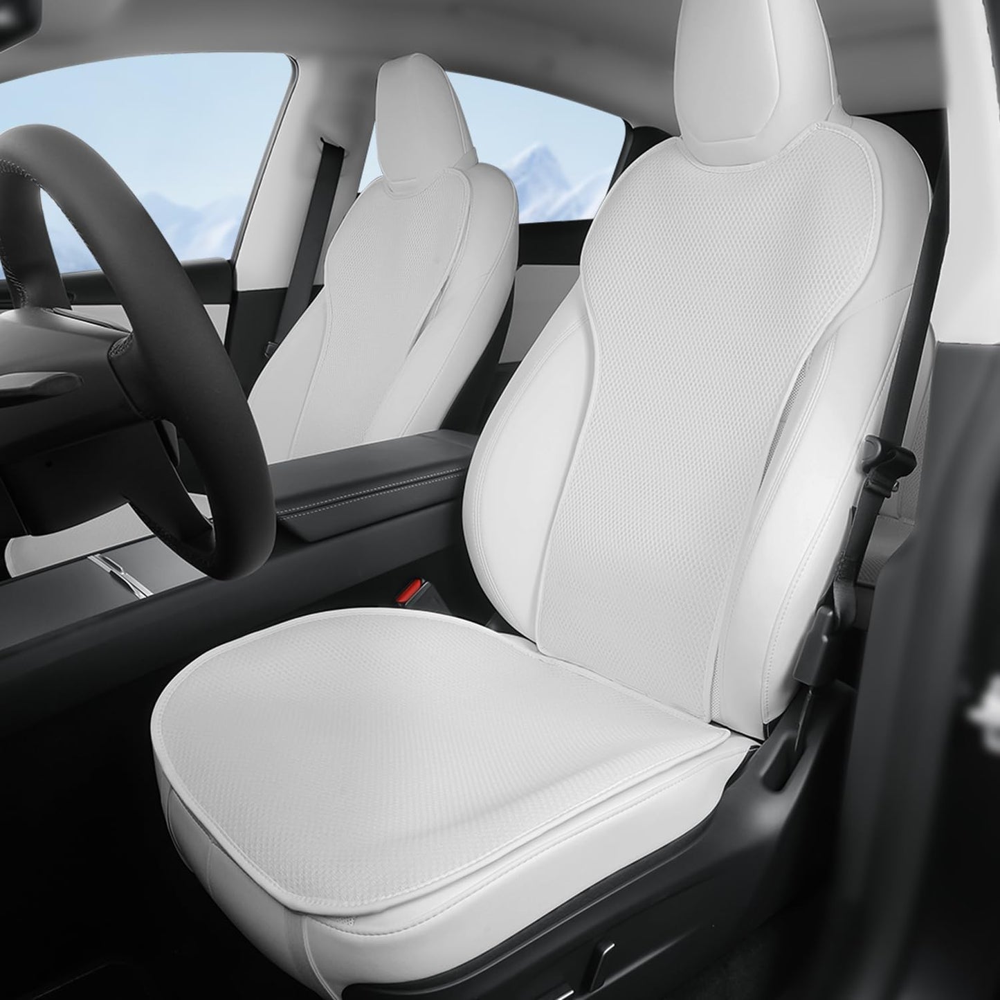 Ice Silk Breathable Air Mesh Seat Cushion for Tesla Model Y Juniper 2025+ White Front Seat (4 Pcs)