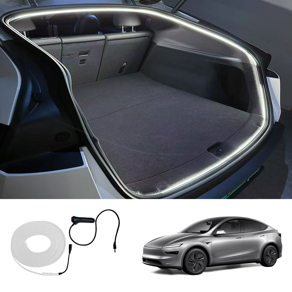 Front & Rear Trunk Ambient Lighting – Soft Glow Upgrade for Tesla Model Y Juniper 2025+ Rear Trunk Ambient Light White